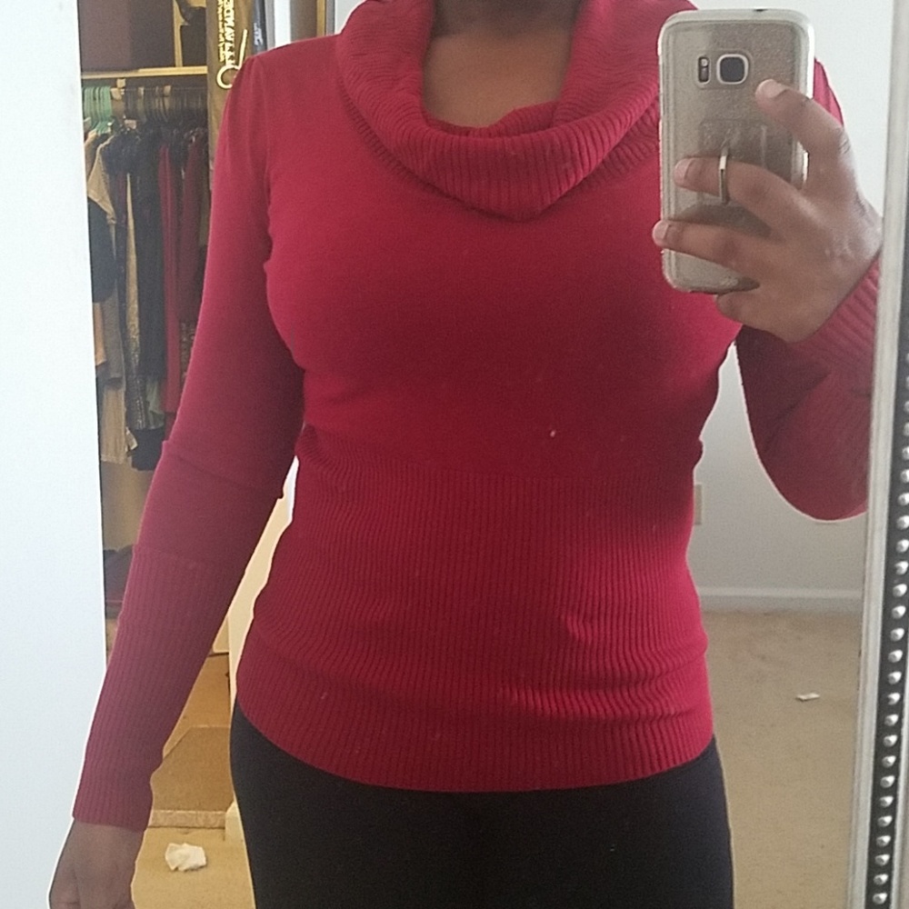 Red cowl neck sweater